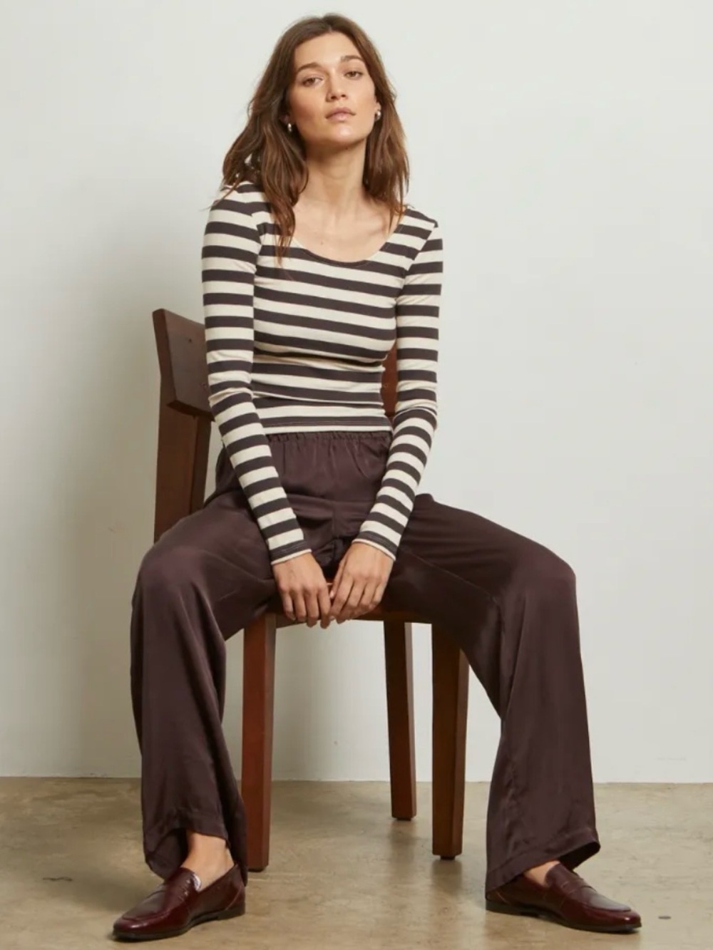 perfectwhitetee Striped Scoop Neck Top — Black & Cream